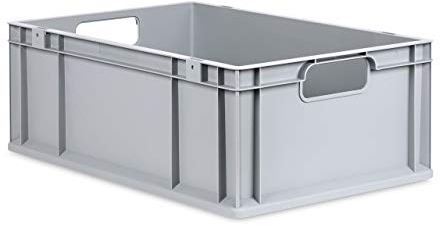 aidB Eurobox NextGen Economy 600x400x220mm – Robuste Aufbewahrungsbox 44L – Stapelbare Kunststoffbox mit offenen Griffen – Plastikbox für Lager, Transport & Aufbewahrung – Industriequalität - Grau