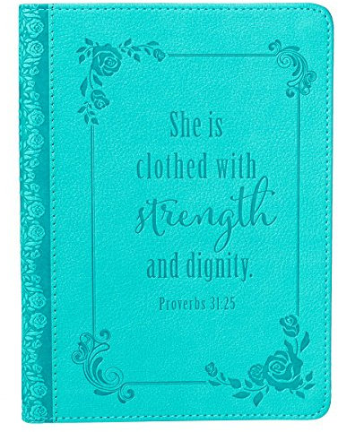 Christian Art Gifts Classic Handy-Sized Journal Strength and Dignity Proverbs 31 Woman Bible Verse Inspirational Scripture Notebook W/Ribbon, Faux Leather Flexcover 240 Ruled Pages, 5.7 X 7, Teal