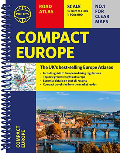 Philip's Compact Atlas Europe: A5 Spiral with the Top 300 tourist sites (Philip's Road Atlases)