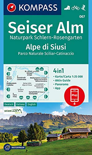 KOMPASS Wanderkarte Seiser Alm, Naturpark Schlern-Rosengarten, Alpe di Siusi: 4in1 Wanderkarte 1:25000 mit Aktiv Guide und Panorama inklusive Karte ... Skitouren. (KOMPASS-Wanderkarten, Band 67)