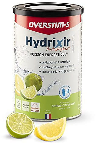 OVERSTIM.s– Boisson Hydrixir Antioxydant (600g) - Boisson énergétique pour le sport – Electrolytes (sodium,magnésium) – Vitamines (B1,B6,C,E) – Réduction de la fatigue - Saveur Citron-Citron vert