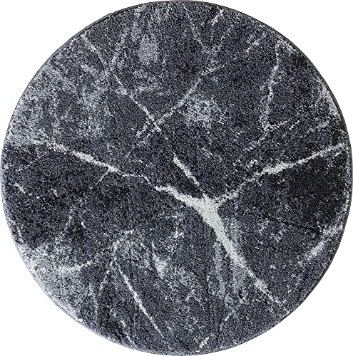 Erwin Müller Badematte, Badteppich, Badvorleger rutschhemmend Marmor grau Größe rund: 90 cm Ø - sehr saugfähig, schnelltrocknend, für Fußbodenheizung geeignet (weitere Größen)