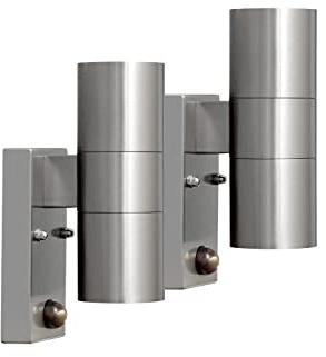 Konstsmide 2er-Set Edelstahl Up-Down Wandleuchte MODENA mit Bewegungsmelder, GU10, Höhe 20 cm, IP44 7542-000
