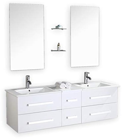 Mueble de baño. Conjunto de 150 cm, doble lavabo, grifos incluidos, modelo White Rome
