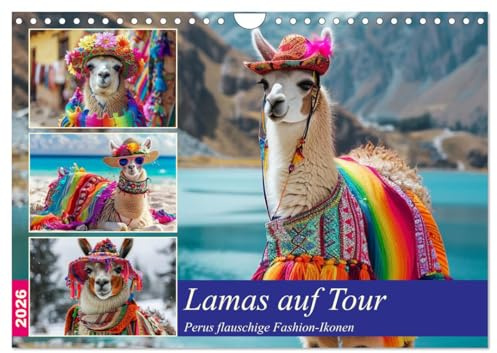 Lamas auf Tour. Perus flauschige Fashion-Ikonen (Wandkalender 2026 DIN A4 quer), CALVENDO Monatskalender: Die bunte und modische Welt der wolligen Top-Models (CALVENDO Tiere)