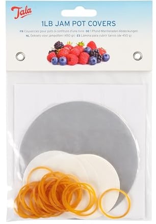 Tala Couvercles pour Pots de Confiture, 1lb, Cercles Cirés, Élastiques Étiquettes, Kit Complet pour Sceller Confitures, Marmelades et Conserves Fraîches, Fabriqué en Angleterre