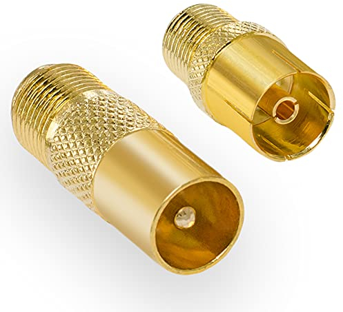 HB-Digital 2-Teiliges SAT Antennen Adapter Set - Antennen-Stecker (männlich) und Antennen-Buchse (weiblich) auf F-Buchse (SAT, weiblich) VERGOLDET