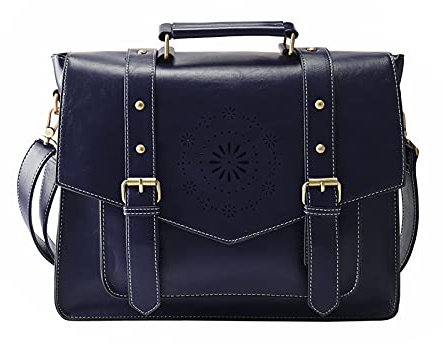 ECOSUSI Umhängetasche Damen Vintage Laptoptasche 14.7 Schultertaschen Arbeitstasche Handtasche Blau