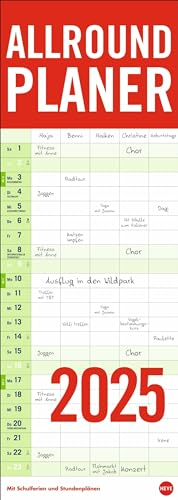 Allround-Familienplaner Vertical Kalender 2025: Praktischer Wandplaner mit 5 Spalten. Großer Familien-Wandkalender mit Schulferien und 3 Stundenplänen. Terminkalender 2025. (Bürokalender Heye)
