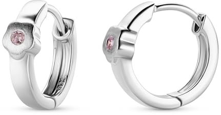MIORE Mädchen Creolen | Blüten Design | 925 Sterling Silber | mit 2 Zirkonias von 0,08 Karat | hautfreundliche Silber Ohrringe | Damen Schmuck vom Juwelier