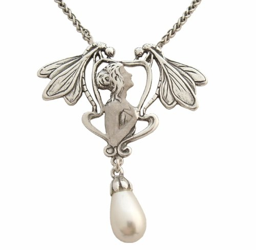 Jugendstil Halskette 925 Silber Perlenabhängung