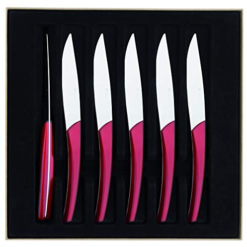 DEGRENNE - 205895 - Quartz - Coffret de 6 - Couteaux à Steak Lame Scie - Rouge