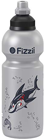 Fizzii Kinder- und Freizeittrinkflasche 600 ml (auslaufsicher bei Kohlensäure, schadstofffrei, spülmaschinenfest, Motiv: Shark)