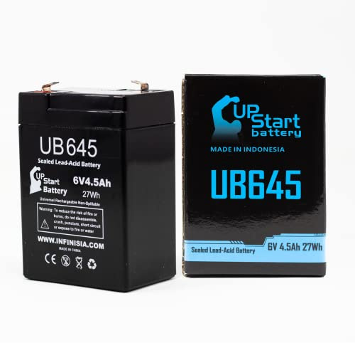 Replacement for Powersonic PS-640 Battery - Compatible UB645 Universal Sealed Lead Acid Battery (6V 4.5Ah 4500mAh F1 Terminal AGM SLA) - Includes TWO F1 to F2 Terminal Adapters