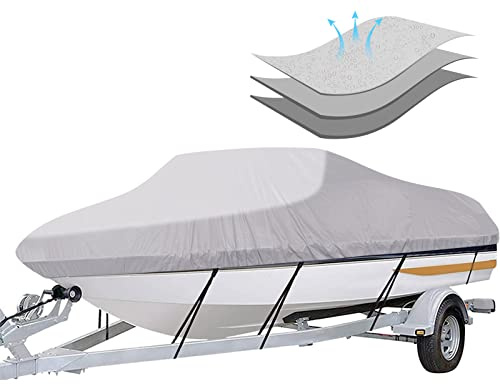 iCOVER Trailerable Boat Cover- 17'-19' Heavy Duty Waterproof Tarp Covers with Storage Bag, Fits V-Hull, Fish&Ski, Pro-Style, Fishing, Runabout, Bass Boats, up to 17ft-19ft Long X 96 Wide