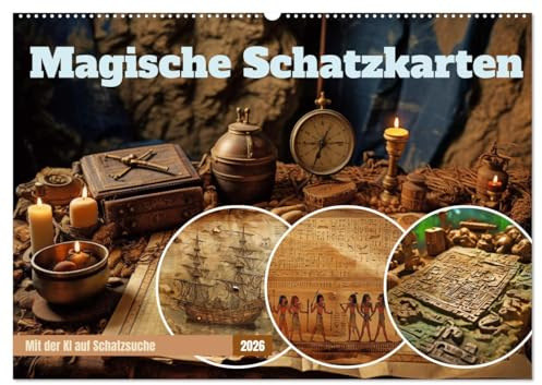 Magische Schatzkarten (Wandkalender 2026 DIN A2 quer), CALVENDO Monatskalender: Magische Schatzkarten sind geheimnisvolle und fesselnde Artefakte, die ... legendären Schätzen weisen. (CALVENDO Orte)