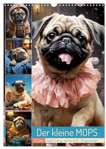 Der kleine Mops (Wandkalender 2026 DIN A3 hoch), CALVENDO Monatskalender: Coole und lustige Bilder mit dem kleinen Mops - KI generiert (CALVENDO Tiere)