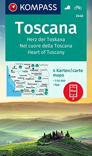 KOMPASS Wanderkarten-Set 2440 Toscana, Herz der Toskana, Nel cuore della Toscana, Heart of Tuscany (4 Karten) 1:50.000: inklusive Karte zur offline Verwendung in der KOMPASS-App. Fahrradfahren.