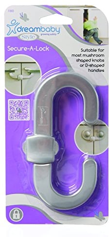 Dreambaby Secure -A- Cabinet Handles & Knobs Security Locks - Child Proof Sliding Safety Locks -Silver - Model F1003