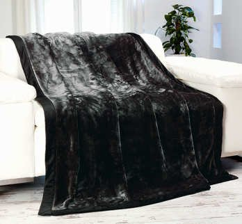 Mikroflausch Kuscheldecke, Tagesdecke, Heim-und Schlafdecke „Seiden-Feeling“ 150x200 cm, Farbe: schwarz-anthrazit
