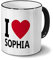 printplanet Tasse mit Namen Sophia - Motiv I Love Sophia - Namenstasse, Kaffeebecher, Mug, Becher, Kaffeetasse - Farbe Schwarz