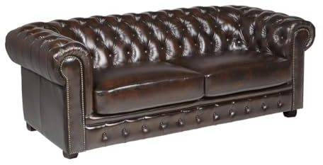 Linea Sofa Chesterfield Ledersofa 3-Sitzer - Büffelleder - Braun - Brenton