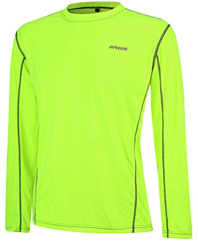 Airtracks Herren Funktions Laufshirt Langarm Pro Air Running T-Shirt Trainingsshirt für Männer Funktionsshirt Sportshirt Fitness Langarmshirt Jogging Shirt S M L XL XXL XXXL - neon - L