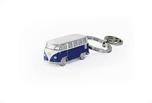 BRISA VW Collection - Porte-clés en métal émaillé 3D Volkswagen - Accessoire de trousseau avec anneau - Porte-clés Combi T1 (Bus Classique/Bleu)