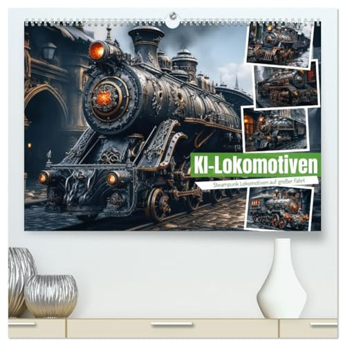 KI-Lokomotiven (hochwertiger Premium Wandkalender 2026 DIN A2 quer), Kunstdruck in Hochglanz: Mit ihren aufwändig verzierten Kupfer- und ... des Stemmpunk-Stils. (CALVENDO Mobilitaet)