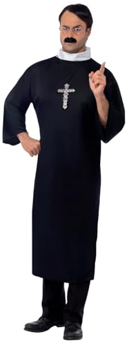 Smiffys Priest Costume, Black with Robe & Collar, Saints and Sinners Fancy Dress, Adult Dress Up Costumes