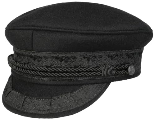 HAMMABURG Prince Henry Cap in Black, Traditional Captain’s Cap Made of Cloth in Size 59 cm, Classical Peaked Cap with Cord, Fastened to This Mariner’s Cap by Buttons with an Anchor Motif
