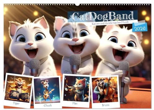 CatDogBand (Wandkalender 2026 DIN A2 quer), CALVENDO Monatskalender: Katzen und Hunde machen Musik (CALVENDO Spass)