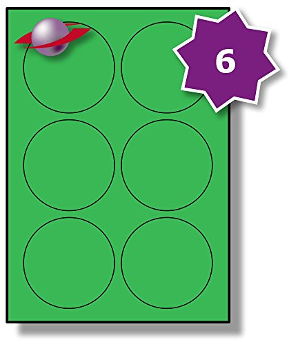 Label Planet® 6 Per Page/Sheet, 5 Sheets (30 Large Green Round Sticky Labels), Matt Permanent A4 Circular Coloured Stickers, LP6/85RC, 85MM Diameter Circles, for All Uses