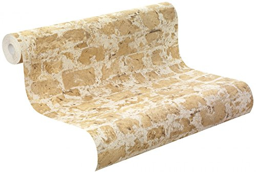 Rasch Factory Papier peint texturé Motif mur en pierre Papier peint Brique peint à la main (Jaune 446272)