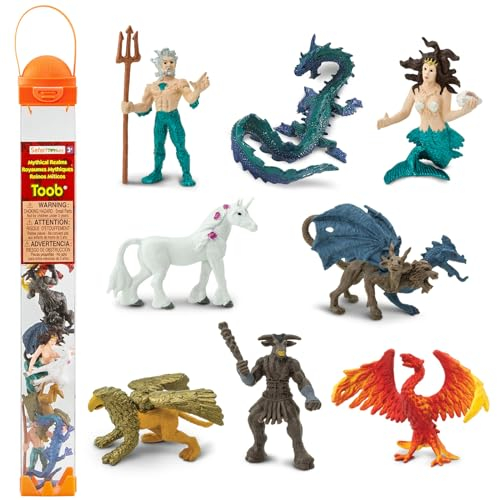 Toob Safari Ltd. Mythical Realm 8 Minifiguren: Chimera, Griffin, Phönix, Einhorn, Seedrache, Minotaurus, Poseidon, Meerjungfrau, Mythologie, pädagogisches Spielzeug für Jungen, Mädchen und Kinder ab
