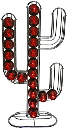 BAZARDELUXE Porte-Capsules de café Dosettes Nespresso Cactus Chrome Métal Acier Inoxydable Capacité 52 Capsules 11-2302-CHR