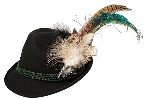 Alpenflüstern Filzhut Trachtenhut Pfauenfeder ADV027, schwarz, Medium (56/57)