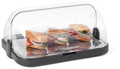 HENDI Buffet-Vitrine, gekühlt, mit 2 Kühlakkus, Polystyrol Gehäuse, Edelstahl Serviertablett, Rolltop-Haube aus Polystyrol, 440x320x(H)205mm