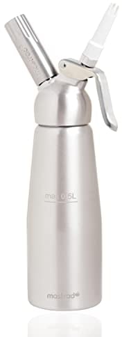 MASTRAD – Siphon 0,5 L Sauces Crèmes Chantilly Mousses Chaudes Ou Froides – Tête Démontable – Aluminium Anodisé Ultra Résistant – Ergonomique – Livré Avec 3 Embouts & Brosse De Nettoyage