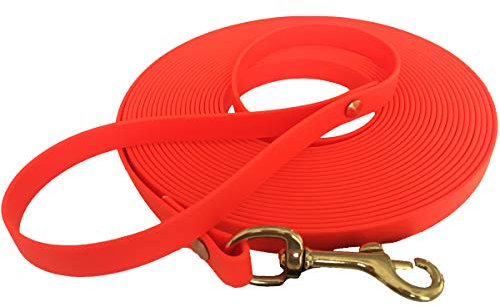Schleppleine 9mm aus Beta BioThane® 25 Meter lang in Orange mit Handschlaufe und Messingkarabiner