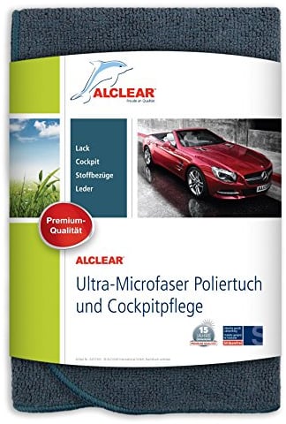 ALCLEAR A257343 Mikrofaser Auto Cockpittuch, 40x40 cm, streifenfreie Cockpitpflege ohne Kratzer, perfekte Innenreinigung, Autopflege und Politur, Farbe: anthrazit