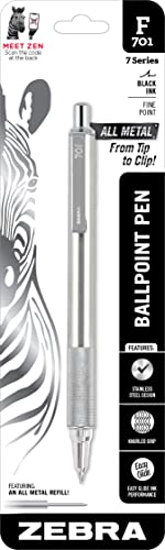 Zebra Pen F-701 Druckkugelschreiber, Edelstahlschaft, feine Spitze, 0,8 mm, schwarze Tinte, 1 Stück