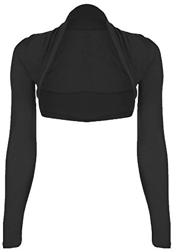 WearAll Ladies Long Sleeve Shrug Womens Bolero Cardigan Top - Black - 8/10
