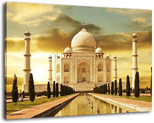 Taj Mahal, Leinwand Bild, Format:80x60 cm, Bild auf Leinwand bespannt, riesige XXL Bilder komplett und fertig gerahmt mit Keilrahmen, Kunstdruck auf Wand Bild mit Rahmen, günstiger als Gemälde oder Bild, kein Poster oder Plakat