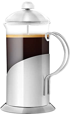 OVENTE French Press Kaffeemaschine, 590 ml, mit hitzebeständigem Borosilikatglas, Edelstahl-Design und 4-stufigem Filtersystem, tragbarer Kaltbrauer Topf für Reisen, Camping oder Geschenk, Silber