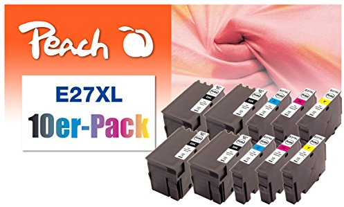 Peach E27 10er-Pack Druckerpatronen XL (4xBK, 2xC, 2xM, 2xY) ersetzt Epson T2716, No. 27XL, C13T27164010*2 für z.B. Epson WorkForce WF -3600, Epson WorkForce WF -3620 DWF, Epson WorkForce WF -7600