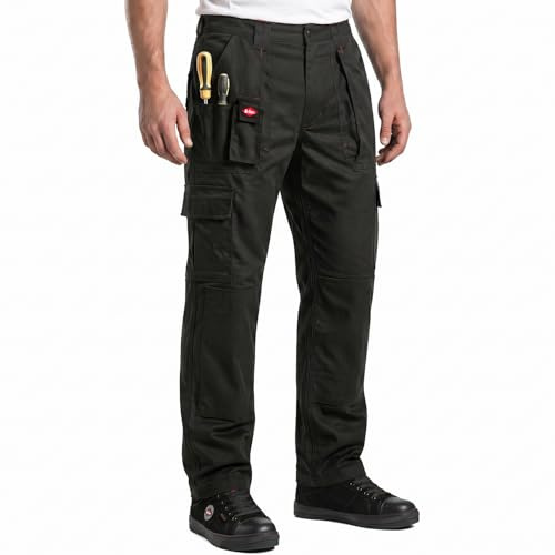 Lee Cooper Men's Workwear Cargo Trousers with Knee Pad Pockets – 320 GSM Heavy Duty Multi Pocket Safety Work Pants, Durable Easy Care Work Trousers for Construction and Trade (Navy, 30W/31L)