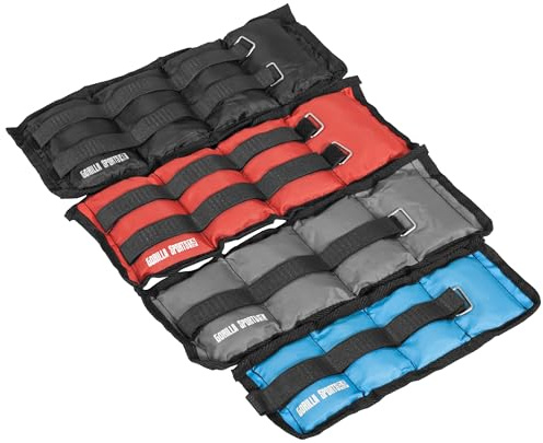 GORILLA SPORTS® Gewichtsmanschetten 1–10 kg, 2er-Set, verstellbar | Mit Klettverschluss, Metallgranulat-Füllung und verstärkten Nähten; Fußgelenkgewichte, Armgewichte, Handgelenkgewichte
