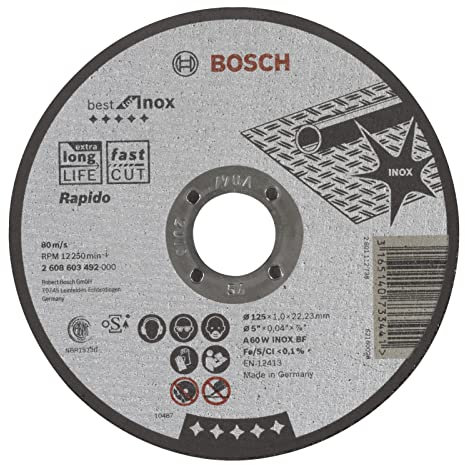 Bosch Professional 2 608 603 492 – -Trennscheibe gerade Best for Inox – Rapido A 60 W INOX BF, 125 mm, 1,0 mm (Pack von 1)