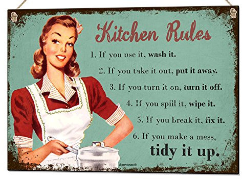 Beenanas Kitchen Rules Quote Sign Wall Art Home Décor Plastic Plaque